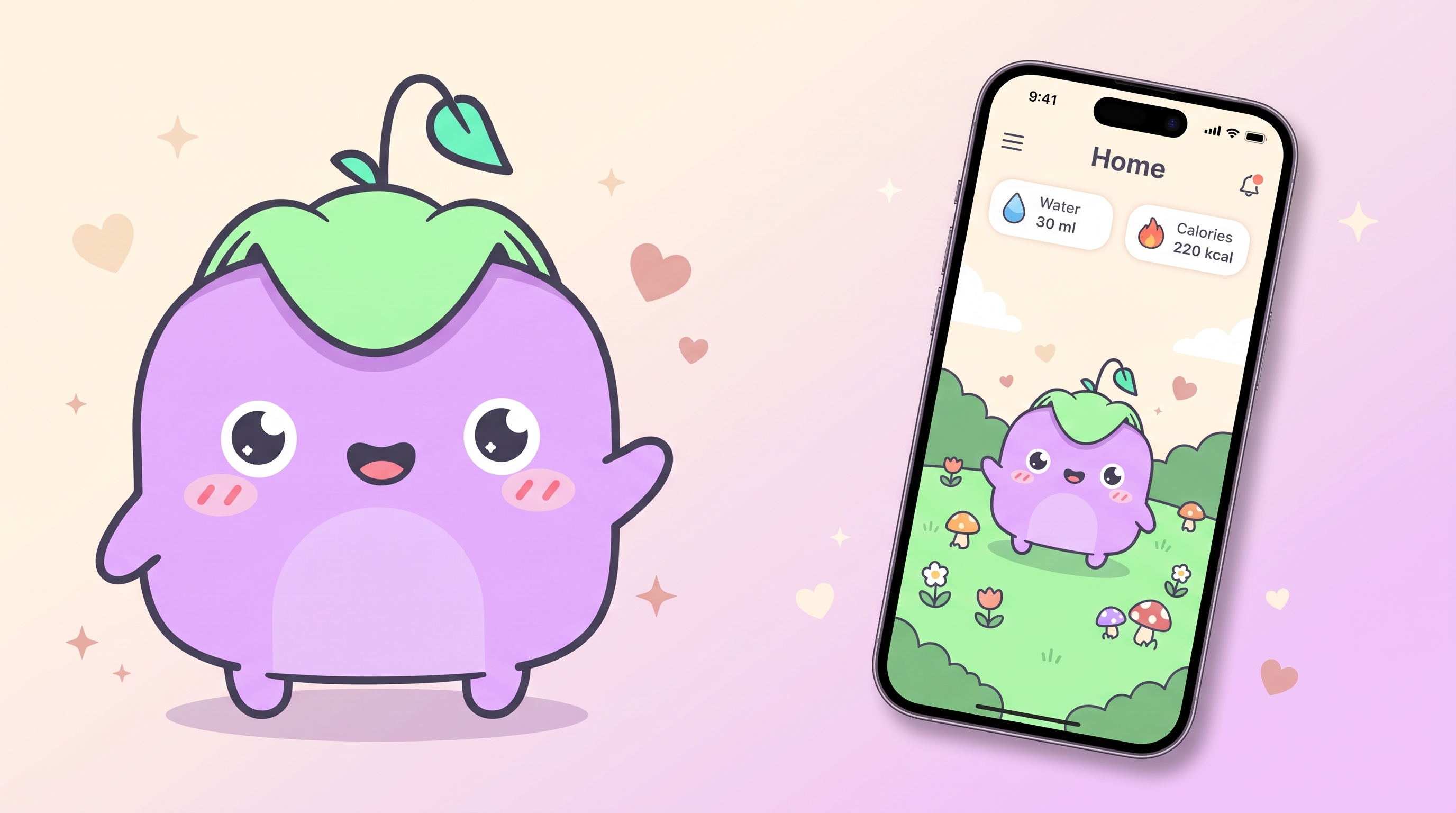 Moruppi character with app screenshot
